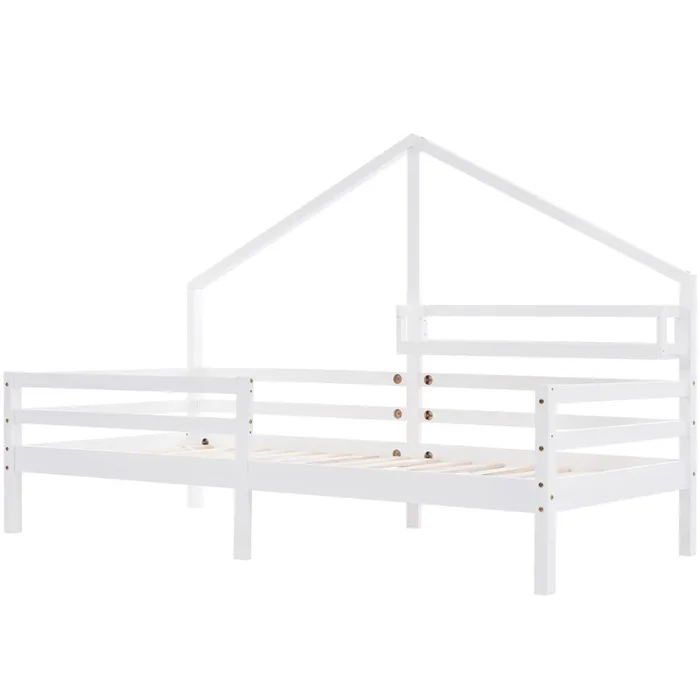 Cama cabina 90x200cm de madera maciza – con estantes – Blanco