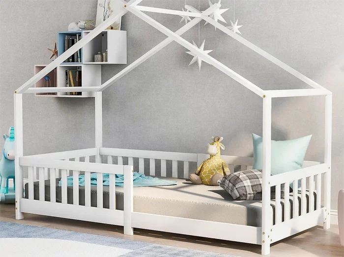 Cama-cabina para niños – 90 x 190 cm – pino – somier de láminas – color blanco