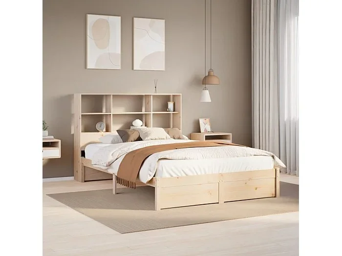 Cama con estantería sin colchón madera maciza de pino 120x200cm