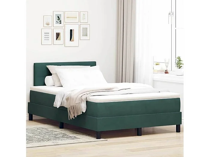 Cama con Somier y Colchón Verde oscuro 120 x 190 cm tela