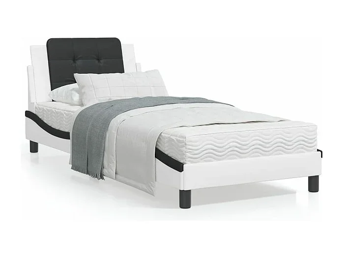 Cama individual- con cabecero cuero sintético blanco y negro ES171776