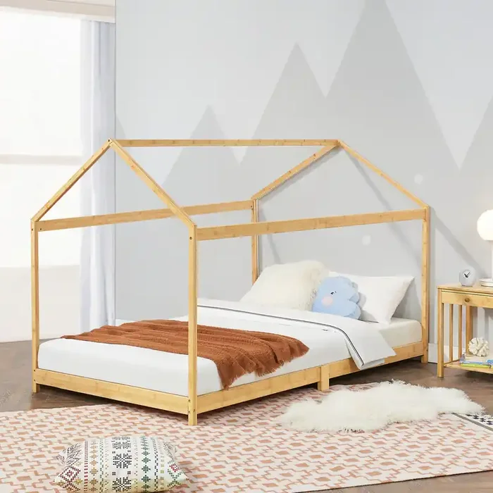 Cama infantil Vindafjord Simple en forma de casa bambú 70 x 140 cm – Color natural [en.casa]