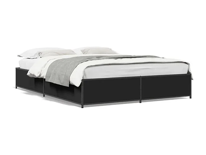 Cama matrimonial- 150x200cm madera de ingeniería y metal negro ES659126