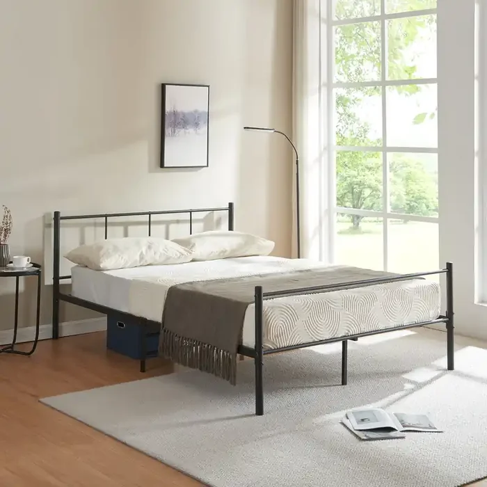 Cama matrimonio Laos con somier metal 140 x 200cm – Negro [en.casa]