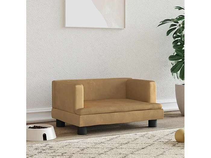 Cama para perros de terciopelo marrón 60x40x30 cm