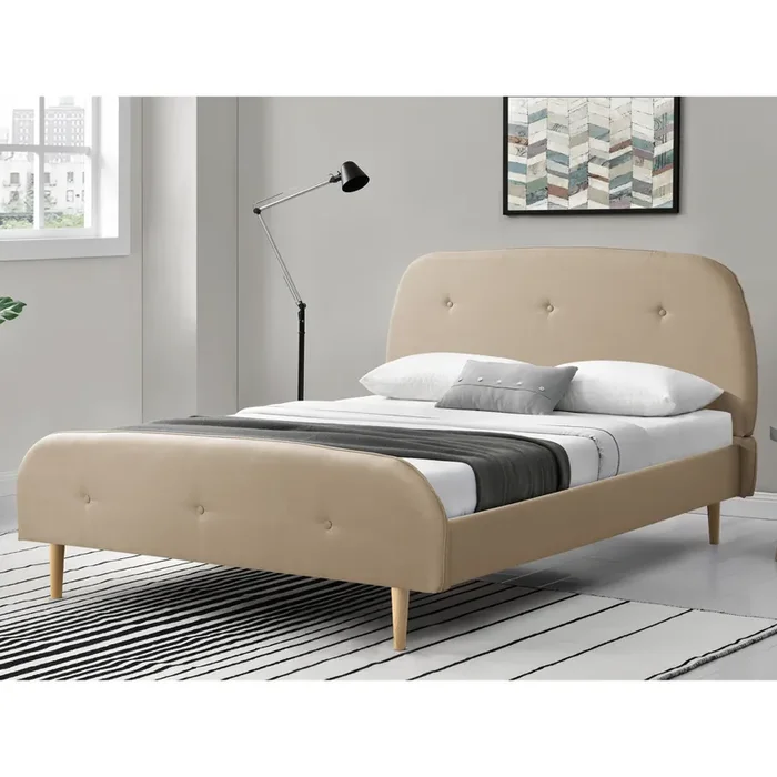 Cama Tapizada Albufeira – 140 x 200 cm – Cama Doble con Somier – Cama de Matrimonio – de Lino – Crema Corium®
