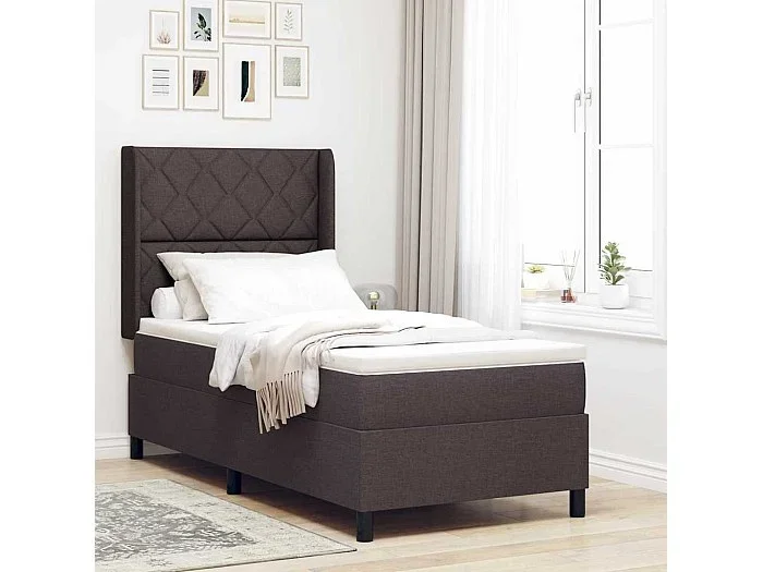 Cama tipo Box Spring con colchón Marrón oscuro 90 x 200 cm tela