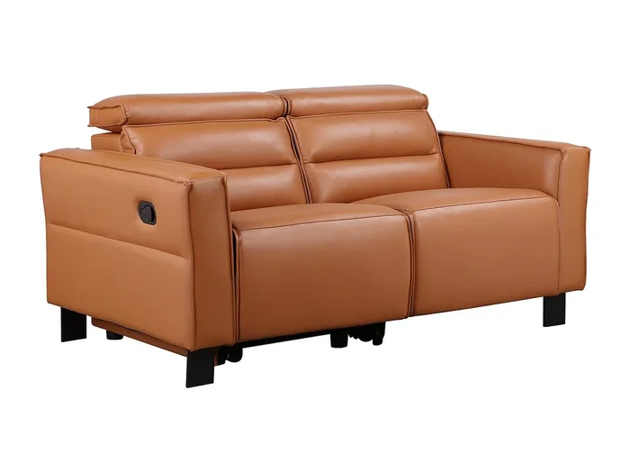 Carpari Sofá 2 plazas con 1 sillón reclinable manual en cueroPU coñac