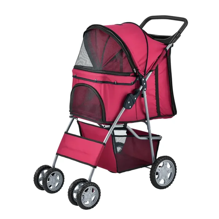 Carrito para mascotas Niceville – Hundebuggy acero / poliéster 73x46x100cm – Rojo [pro.tec]