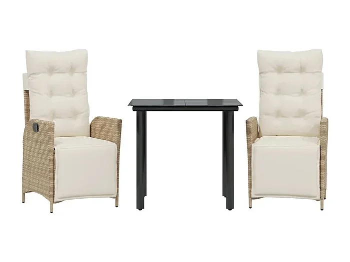 Cascade Set comedor de jardín 3 pzas con cojines ratán sintético beige