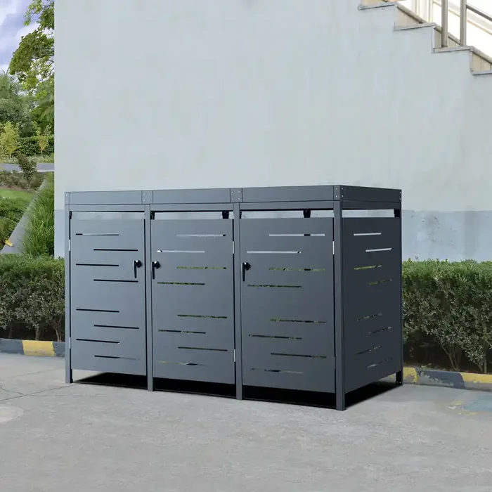 Cobertizo para cubo de basura triple Salching acero 122 x 196 x 80 cm gris antracita [en.casa]