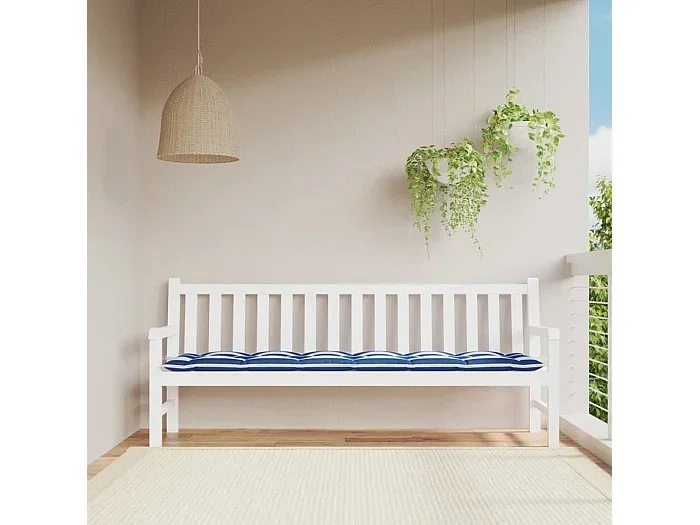 Cojín para banco jardín tela a rayas azul y blanco 200x50x7 cm
