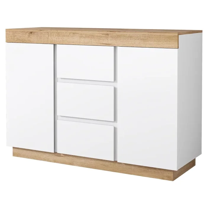 Cómoda moderna con 3 cajones y 2 puertas – de tableros de partículas – Blanco