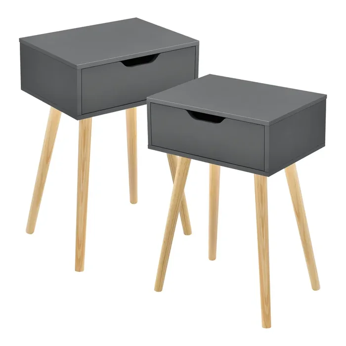 Conjunto de 2 mesitas auxiliares Östersund con cajón 60x40x30 cm – Gris oscuro [en.casa]