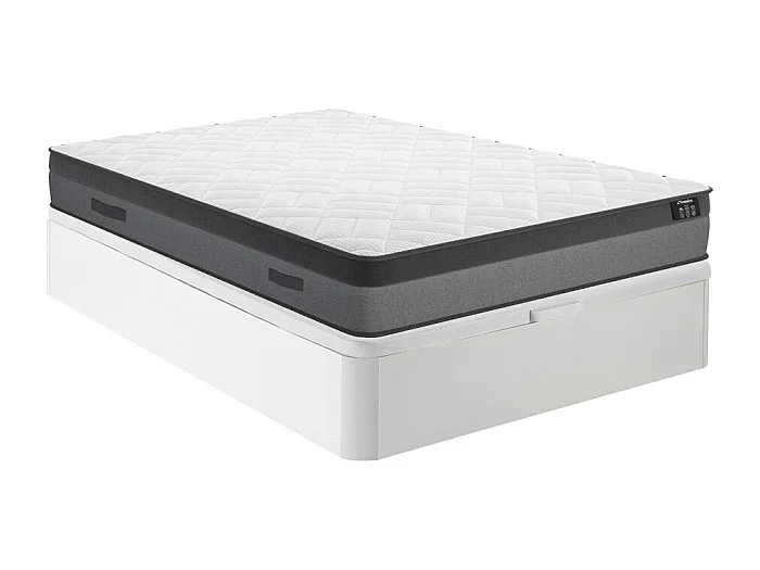 Conjunto de canapé abatible de 160 x 200 cm blanco + colchón de muelles ensacados y viscoelástica de 24cm de grosor – ILUSIÓN de YSMÉE
