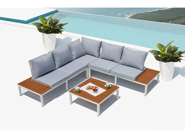 Conjunto de jardín 5 plazas aluminio blanco y gris FIRA