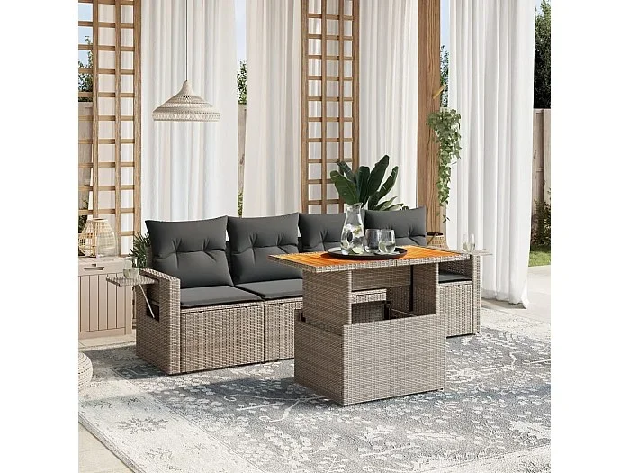 Conjunto de jardín con cojines 5 pzas ratán sintético gris ES524542