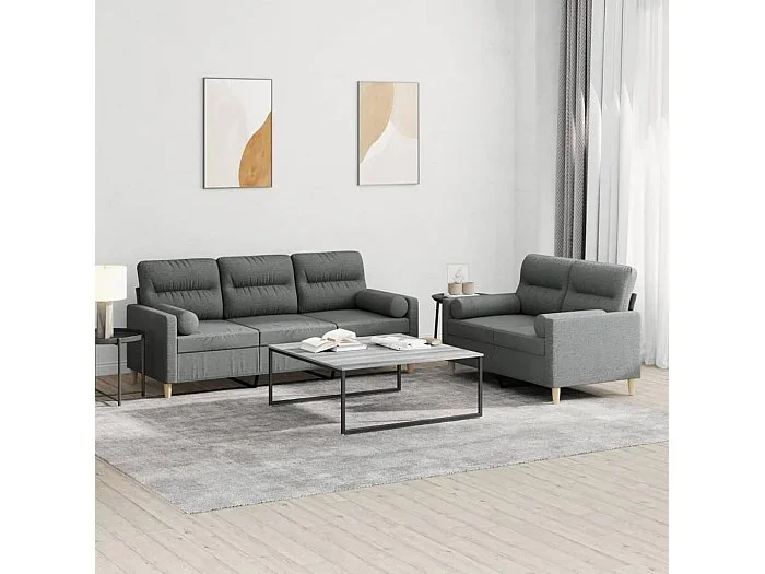 Conjunto de sofá de 2 piezas con cojines de tela gris oscuro