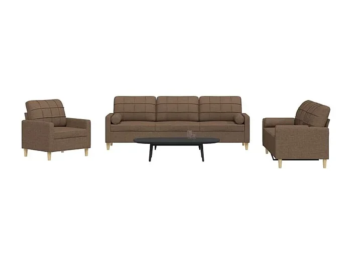 Conjunto de sofá de 3 piezas con cojines decorativos de tela marrón