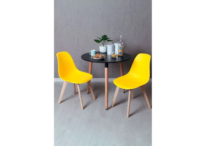 Conjunto Mesa Tower Redonda 80 cm Negra y Pack 2 Sillas Kelen