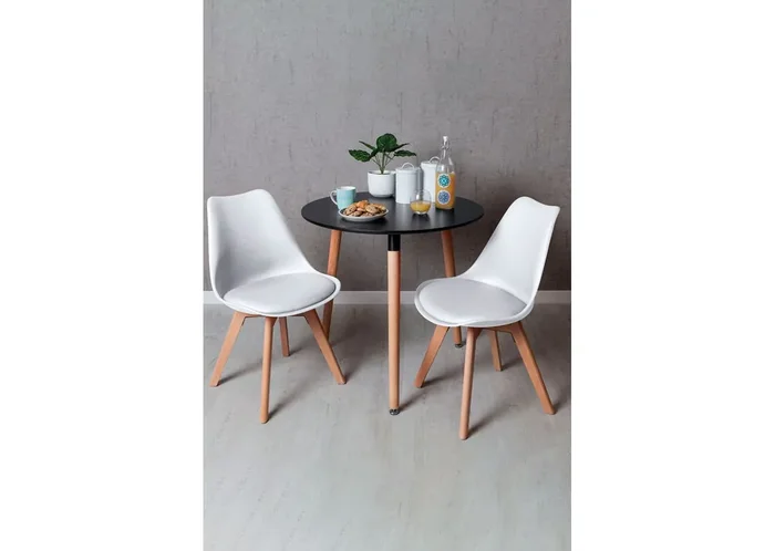 Conjunto Mesa Tower Redonda 80 cm Negra y Pack 2 Sillas Synk Basic