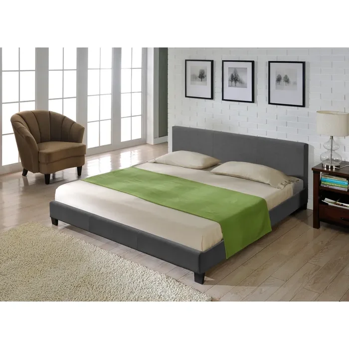Corium Cama Doble Skagen tapizada en tela 140x200cm gris oscuro