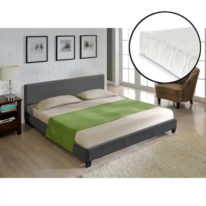 Corium Cama Doble Skagen tapizada en tela con colchón 140x200cm gris oscuro [neu.haus]