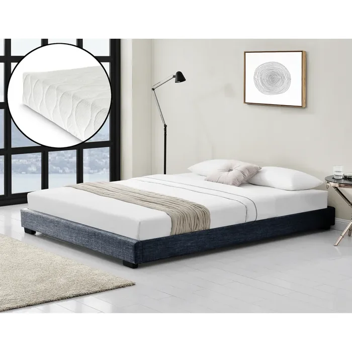 Cоrium Cama doble Solingen tapizado en piel sintética con Colchón de 140 x 200 – Gris oscuro