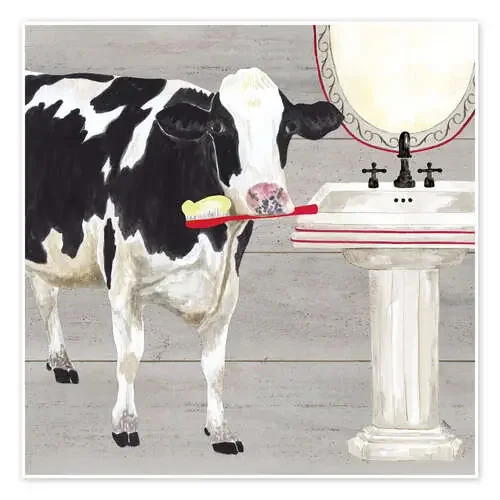 Cow With Toothbrush de Tara Reed Roaring Brook Art