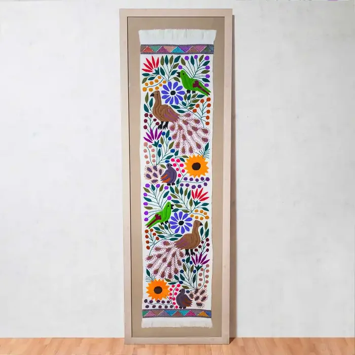 Cuadro Bordado Zinacantán Tapiz Blanco colores varios