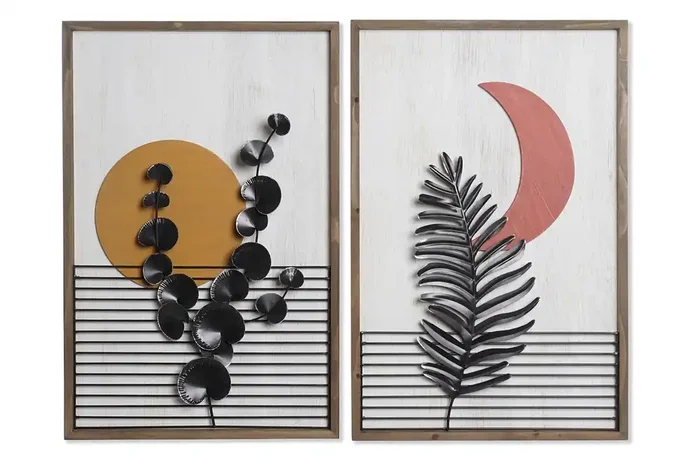 Cuadro Mdf Metal 51X3X76,5 Hojas Luna 3D 2 Surt.