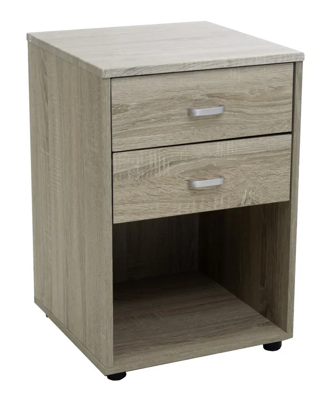 DUPI Mesita de Noche de Madera AITANA, Mesa con 2 cajones y un hueco. Medidas 40cm Ancho x 40cm Profundo x 59.5 Alto (Taupe)