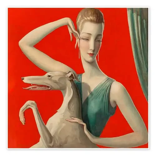 Elegant Woman and Afghan Hound de Wladyslaw Benda Nook Vintage Archive