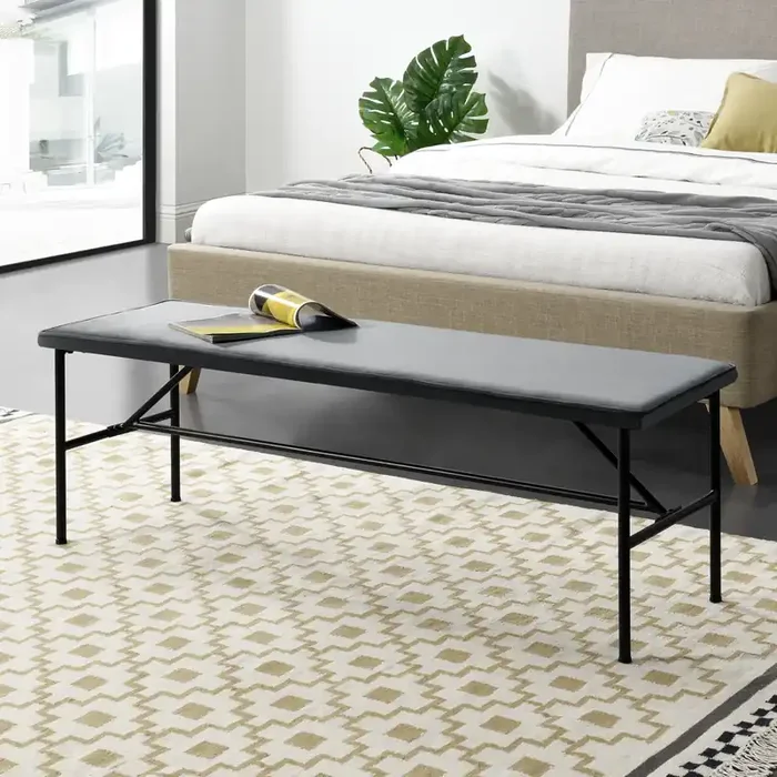[en.casa]® Banco acolchado – 130 x 40 x 45cm – Taburete pie de cama – Asiento cómodo – Banqueta Puf Tapizada – Pasillo – Salón – Dormitorio – Gris oscuro