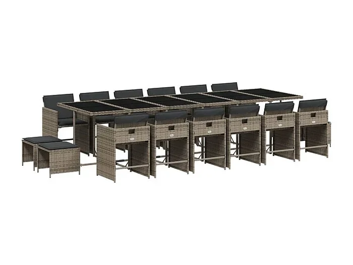 Enfield Set comedor de jardín 17 pzas y cojines ratán sintético gris