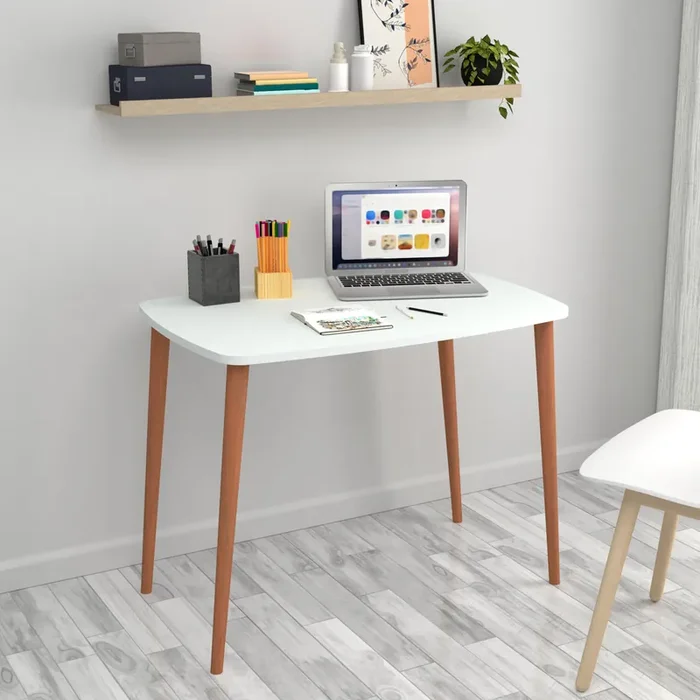 Escritorio Kongsberg aglomerado/haya 70 x 90 x 60 cm blanco / natural [en.casa]