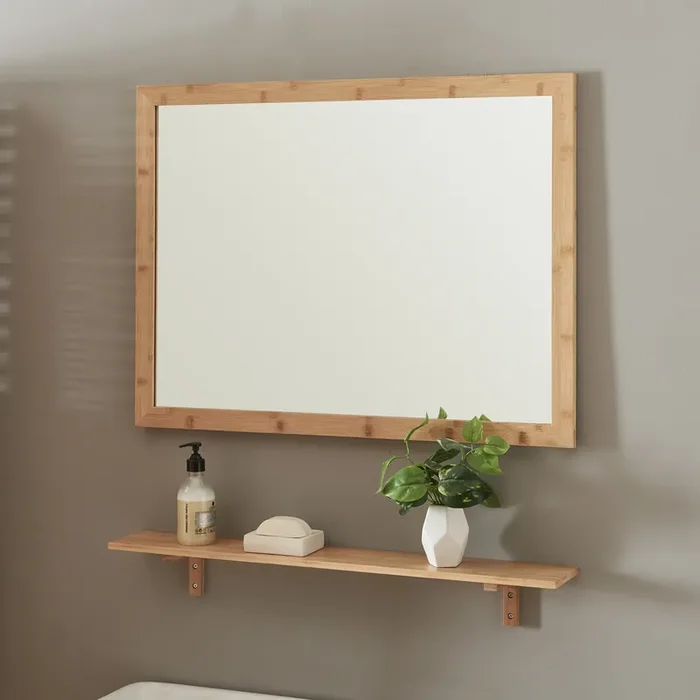 Espejo de pared Boksereys con estante bambú 80 x 60 cm – Natural [en.casa]