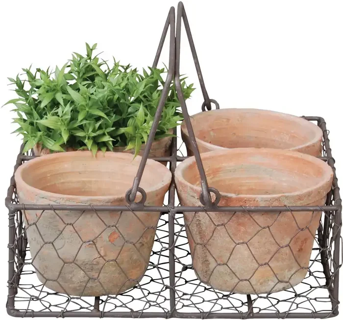 Esschert Design Set de 4 Maceteros en Cesta – Terracota envejecida, 1 Set