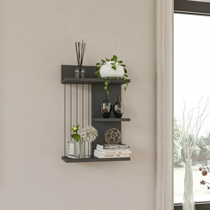 Estantería de pared Båstad 3 niveles aglomerado 40x19x60cm – Antracita [en.casa]