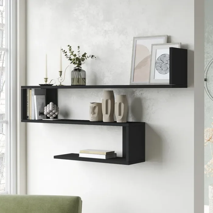 Estantería de pared Kitee 3 estantes Aglomerado 120 x 15 x 72 cm – Negro [en.casa]