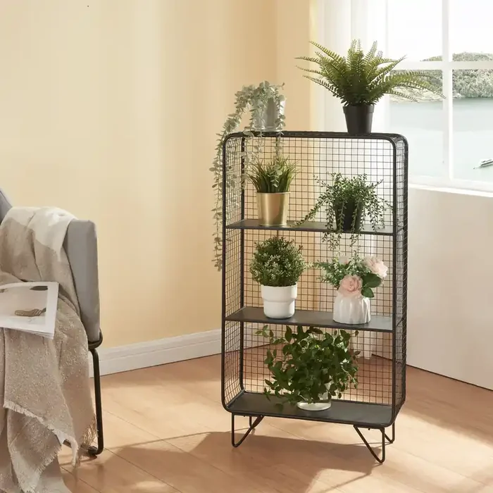 Estantería de pie Volda 3 estantes de rejilla metal 90x50x19cm – Negro [en.casa]