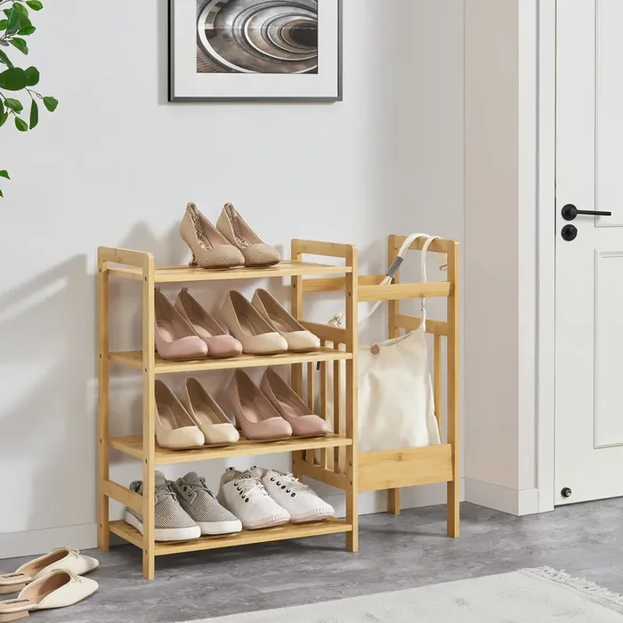 Estantería de zapatos Eckerö con compartimento lateral bambú 64 x 72 x 27 cm natural [en.casa]