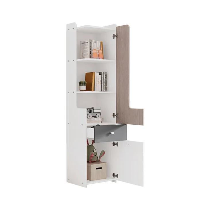 Estantería exenta de mdf con 2 puertas,1 cajón y estante,blanco+gris