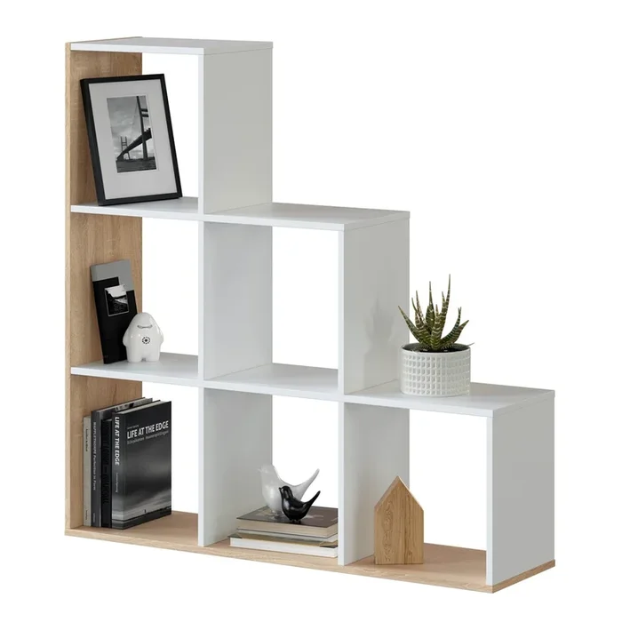 Estantería Librería Estela Color Blanco/Roble, para Salón, Comedor o Despacho, 108 x 28 x 110cm