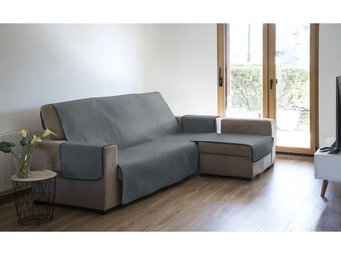 ESTORALIS Cubre Sofá Acolchado Chaisse Longue 240 cm Brazo Derecho Tela 240 x 255 cm Modelo AVA Color Gris