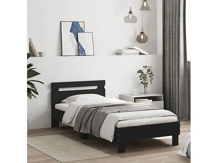 Estructura cama con cabecero madera ingeniería negro 90×200 cm
