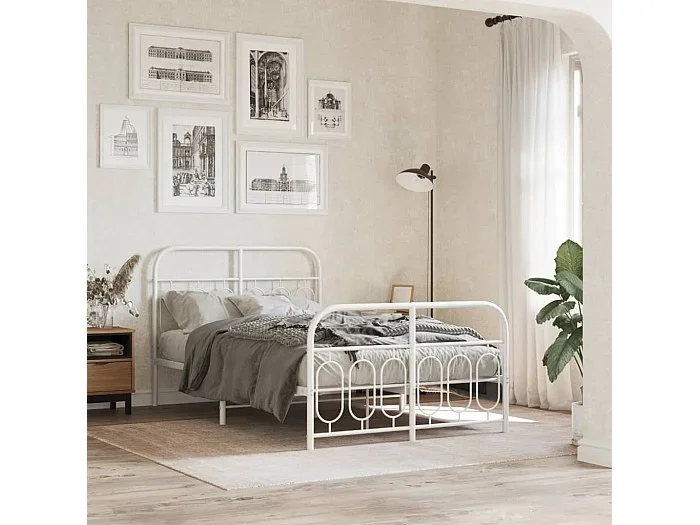 Estructura cama sin colchón con estribo metal blanco 120×190 cm