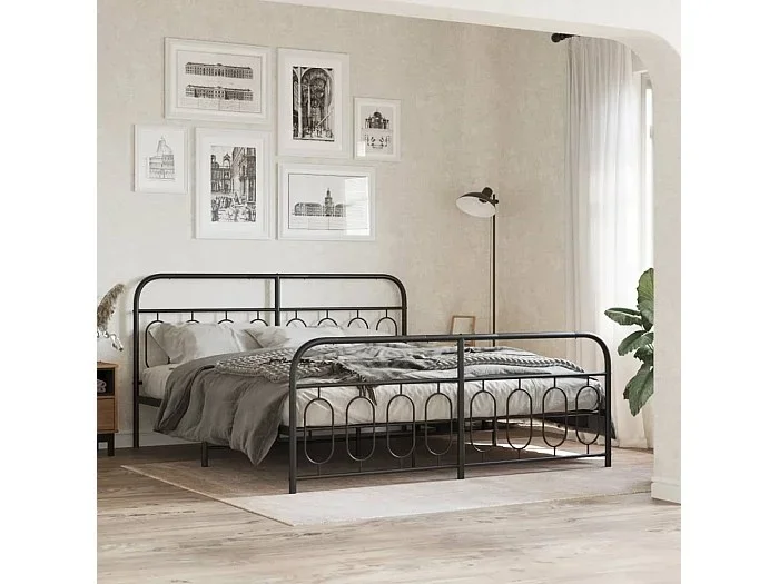 Estructura cama sin colchón con estribo metal negro 183×213 cm