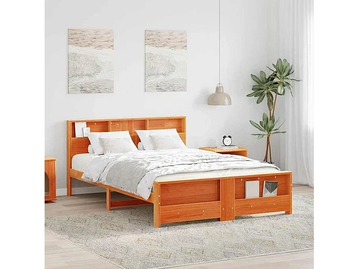 Estructura de cama con cabecera Marrón cera 140 x 200 cm