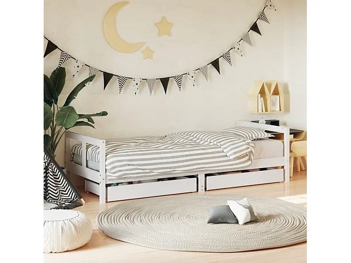 Estructura de cama infantil con cajones de madera maciza de pino blanco 80×200 cm